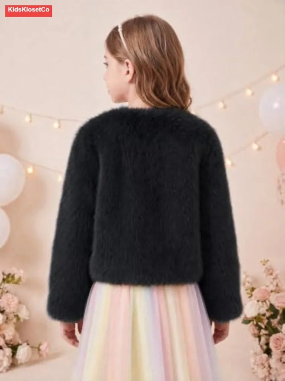 Faux Fur Girls Dress Coat Fluffy Open Front Long Sleeve Jacket